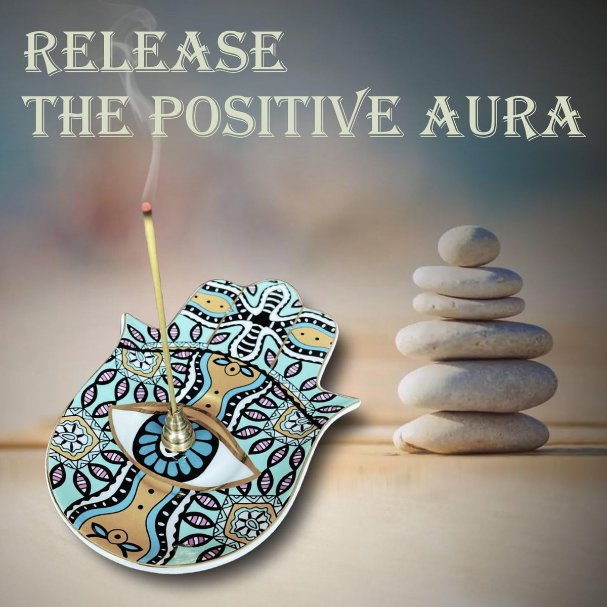 Ceramic Hamsa Hand Incense Holder (Green)