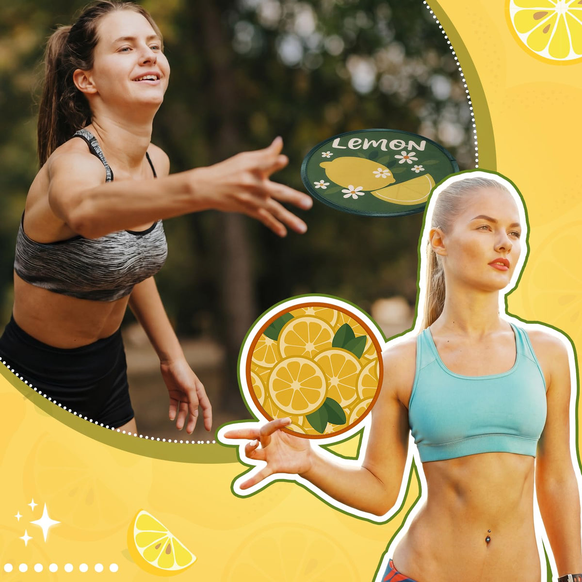 24 Pcs Capri Lemon Foldable Flying Disc Hand Fans Round 8 Style (Capri Lemon)
