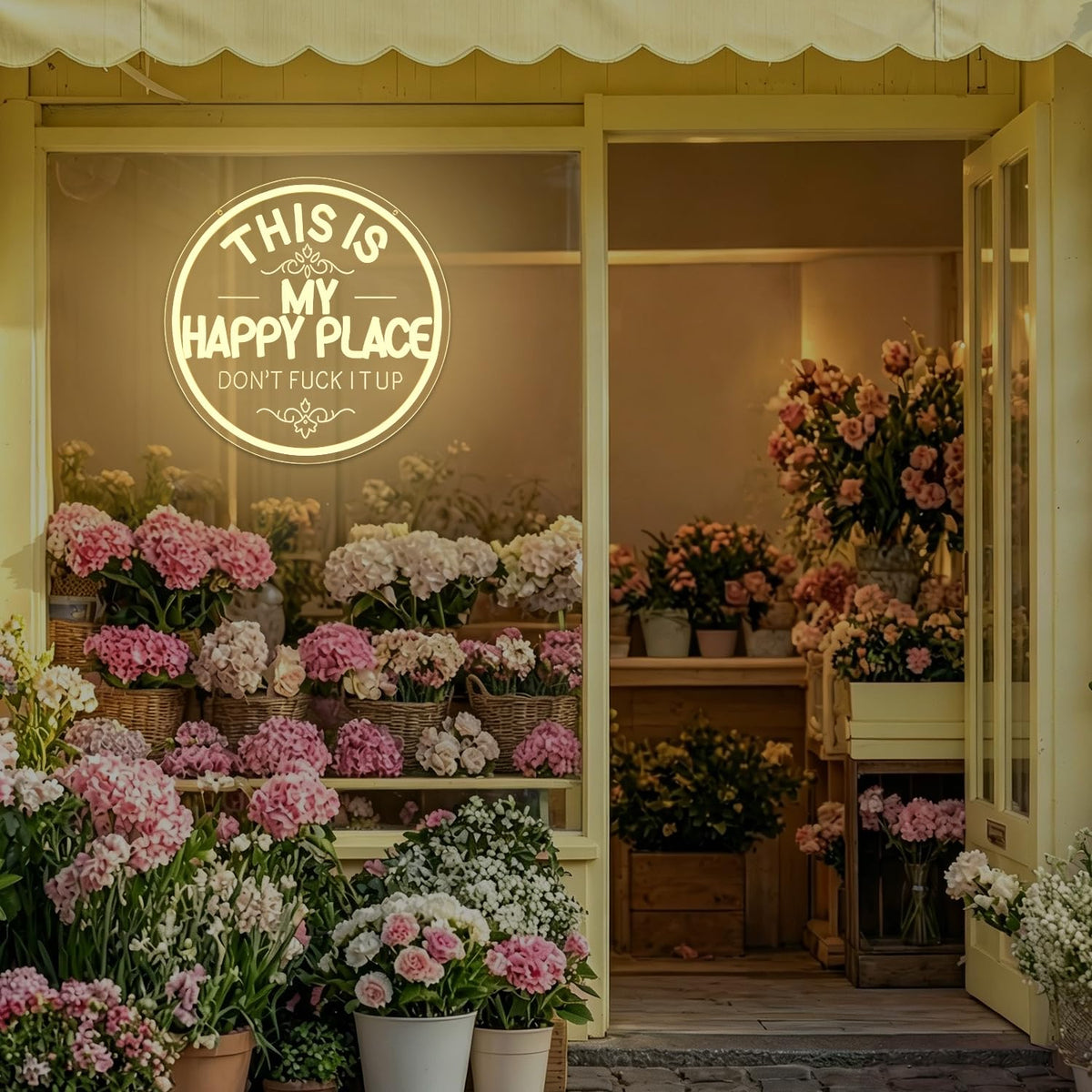 This is My Happy Place don't F it up Neon Sign Dimmable Funny Farmhouse Led Sign This Is My Happy Place Sign Humorous Neon Lights for Home Garden Bar Wall Decor (HappyPlace)