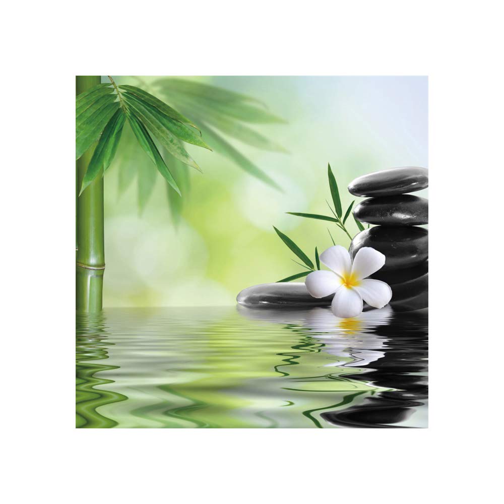 Spa Shower Curtain Meditation and Picture of Bamboo Stalks and Basalt Stones Theraphy Relaxing Waterproof Polyester Fabric Bathroom Decor Set with Hooks 72x72inch (72"W x 72"L (Pack of 1) / Green 03)
