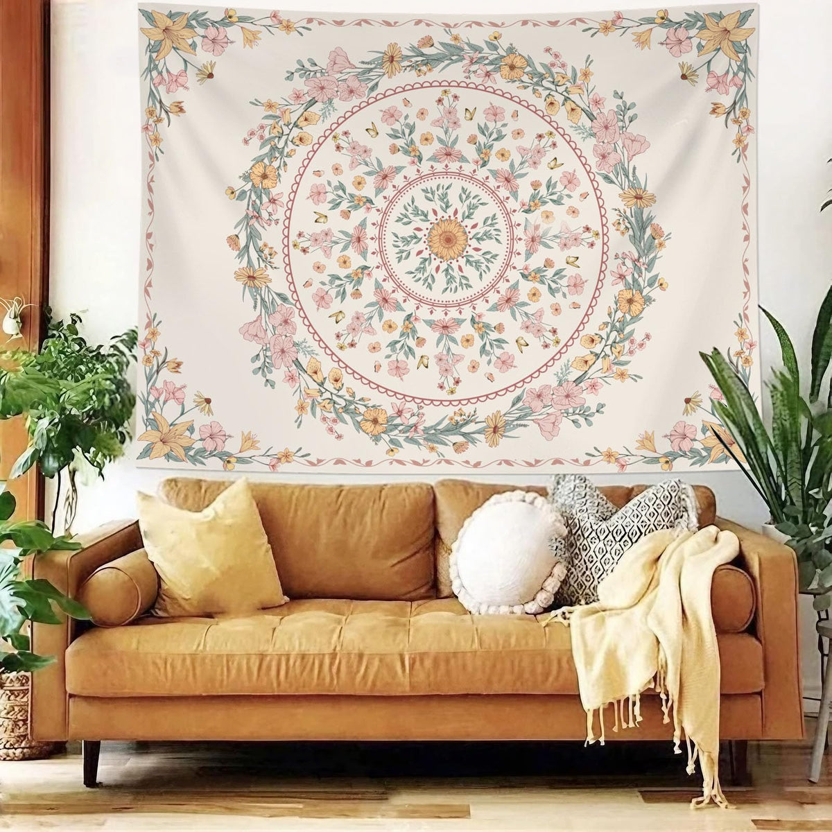 Bohemian Tapestry Wall Hanging (80"L x 60"W / WhiteWreath)