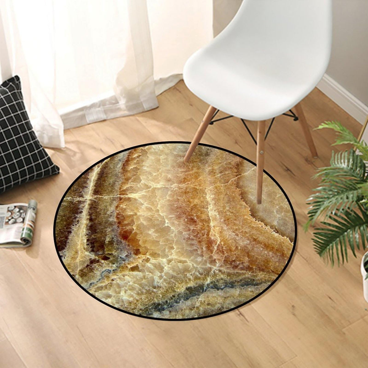 Round Area Rugs 4 FT Washable Non Slip Circle Rug (Khaki Marble / 4' (Round))