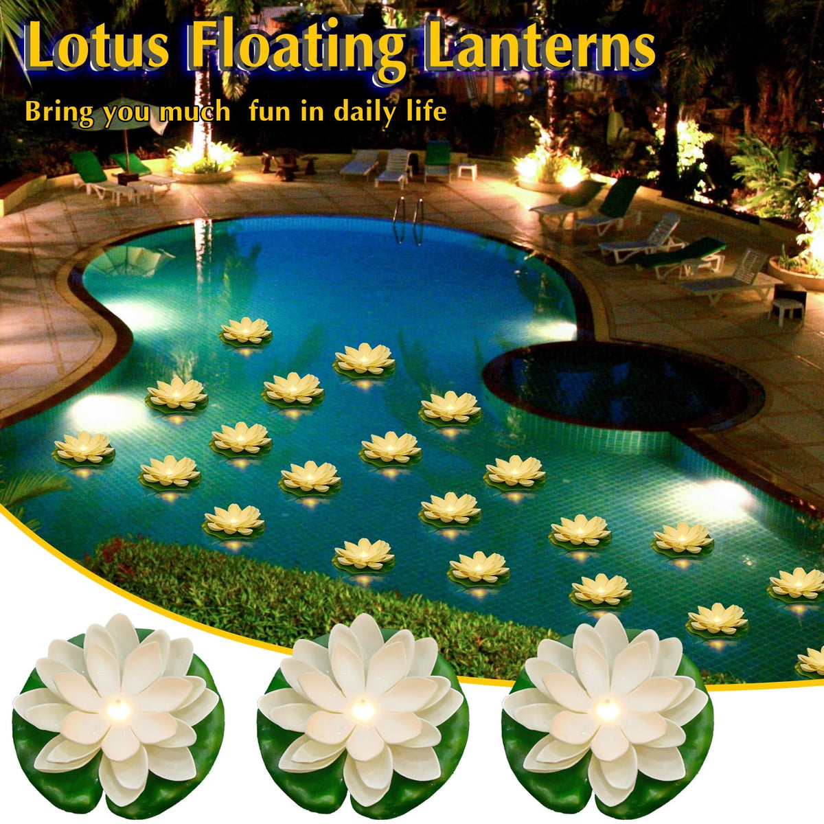 36 Pcs Diwali Floating Lotus Lights (White / 5.91 Inch)