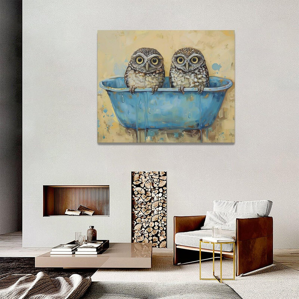 Owl Wall Art Owl Bathroom Pictures Wall Decor Toilet Bathroom Canvas Painting Home Modern Artwork Decorations Framed for Restroom 20 x 16 inch (16" x 20" / Owl)