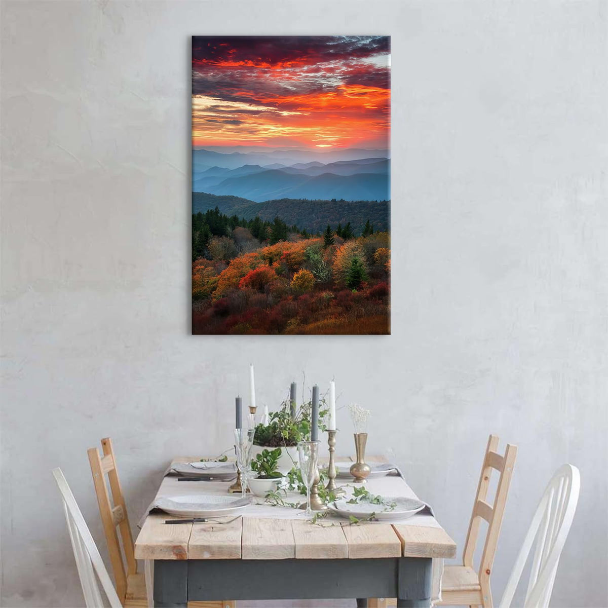 Blue Ridge Mountain Wall Art Nature Landscape Wall Decor Sunset Forest Scenery Canvas Pictures Smoky Mountains Painting Prints National Park Posters for Bedroom Office Home Decoration 16x24" (24"L x 16"W / Blue Ridge)