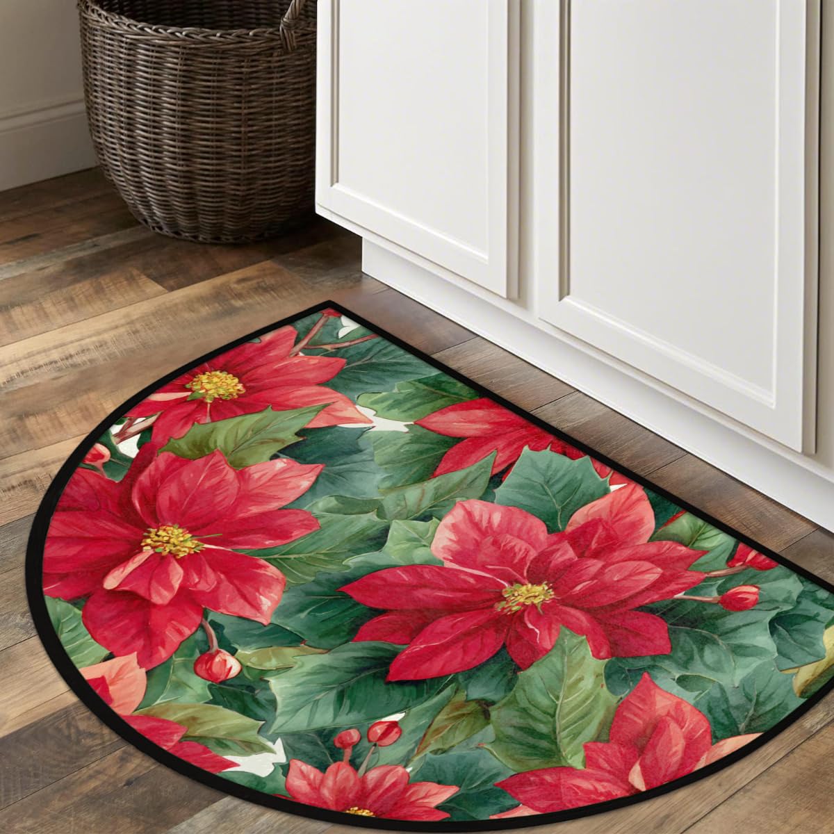 Christmas Poinsettia Half Round Door Mat (A-91)