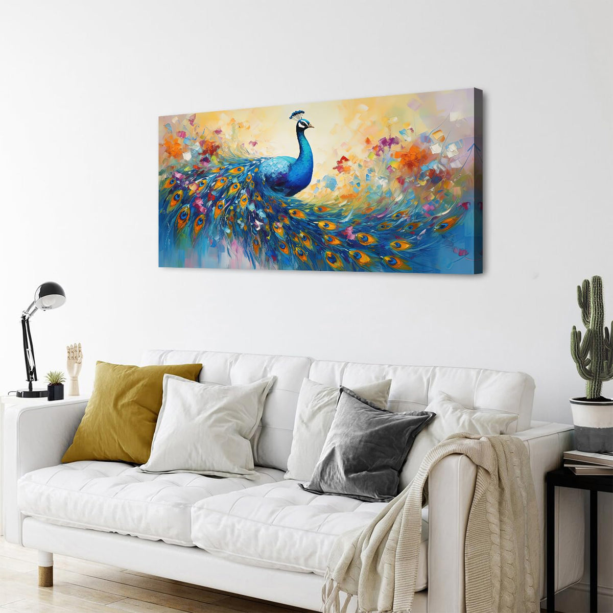Abstract Peacock Wall Art Colorful Peacock Pictures Wall Decor Abstract Bird Canvas Poster Watercolor Animal Prints Painting Vintage Framed Artwork for Living Room Bedroom Home Decorations 24x48 (48"L x 24"W / Peacock)