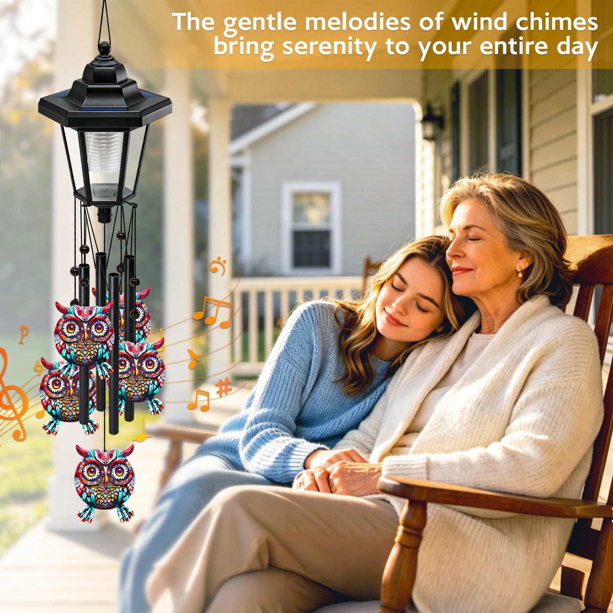 Large Solar Owl Wind Chimes Waterproof (Owl Wind Chimes)