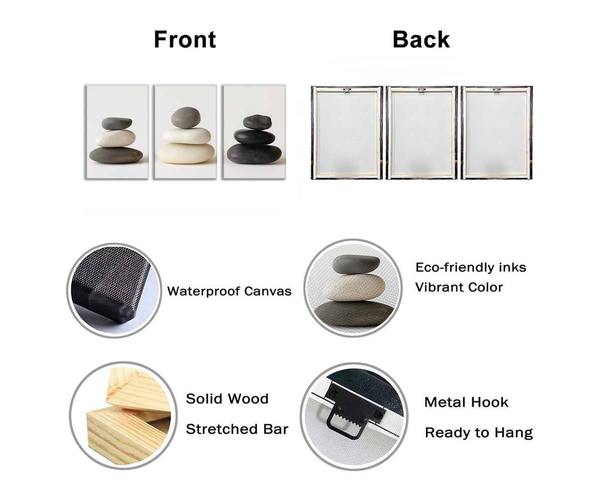 Large Spa Stones Canvas Art 3Pcs Zen Wall Decor Framed Picture Meditation Spiritual Painting Balancing Stones Poster Prints for Living Room Yoga Room Bathroom (Zen-9 / 24.00"x36.00"x3P)