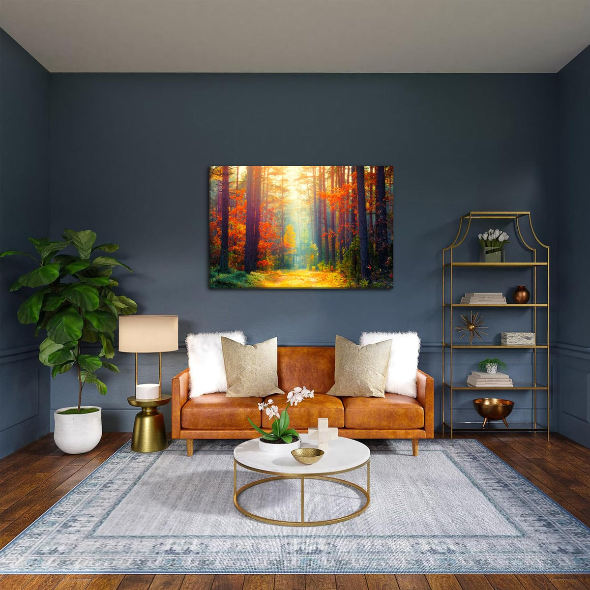 Large Forest Wall Art Fall Scenery Pictures Living Room Autumn Canvas Prints Bedroom Decor Nature Tree Poster Sunshine Orange Maple Leavers Landscape Paintings Bathroom Artwork Home Decorations 32x48 (48"L x 32"W / Fall Forest)