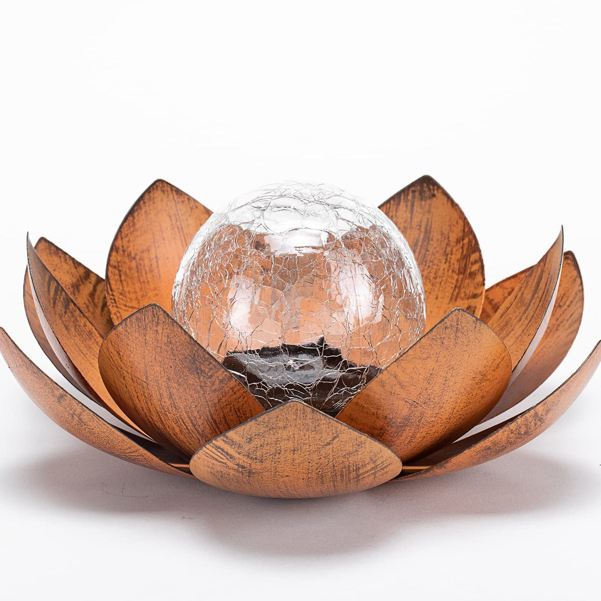 Solar Lights Outdoor Decor Metal Lotus Flower LED Waterproof Glass Decorative Gifts for Garden Lover Women Mom Table Pathway Lawn Patio Yard Ground (Imitation rust)