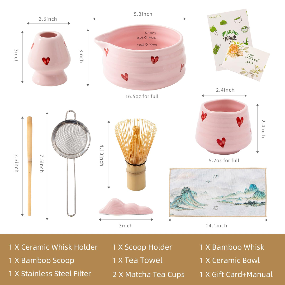 9pcs Matcha Set with Bamboo Whisk (Pink love(9pcs))