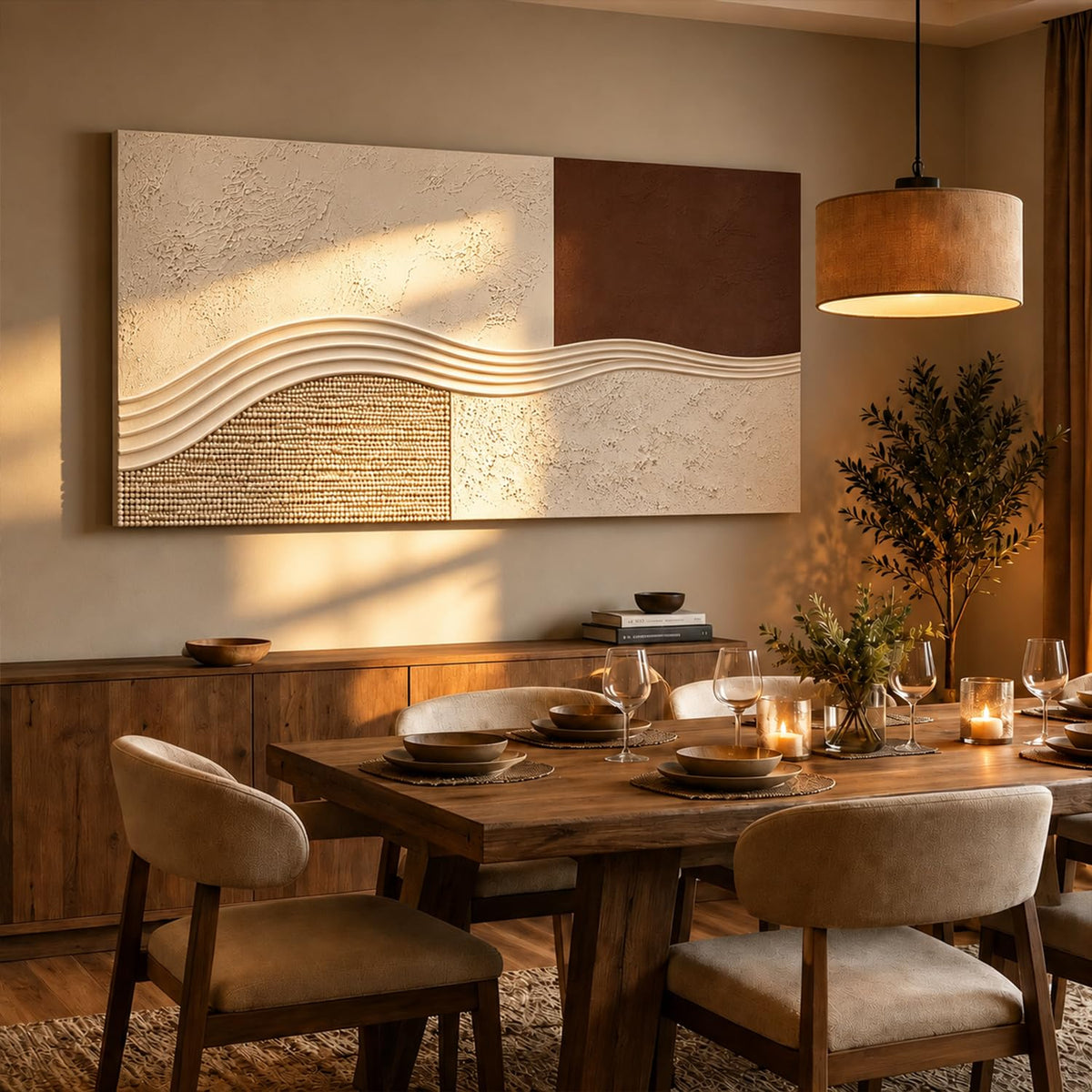 Oversize Neutral Abstract Wall Art Modern Japandi Style Picture Hallway Wall Decor Boho Beige Brown Geometric Canvas Painting Minimalist Textured Poster Artwork for Living Room Kitchen Decorations 30x60” (60"L x 30"W / Brown Neutral)