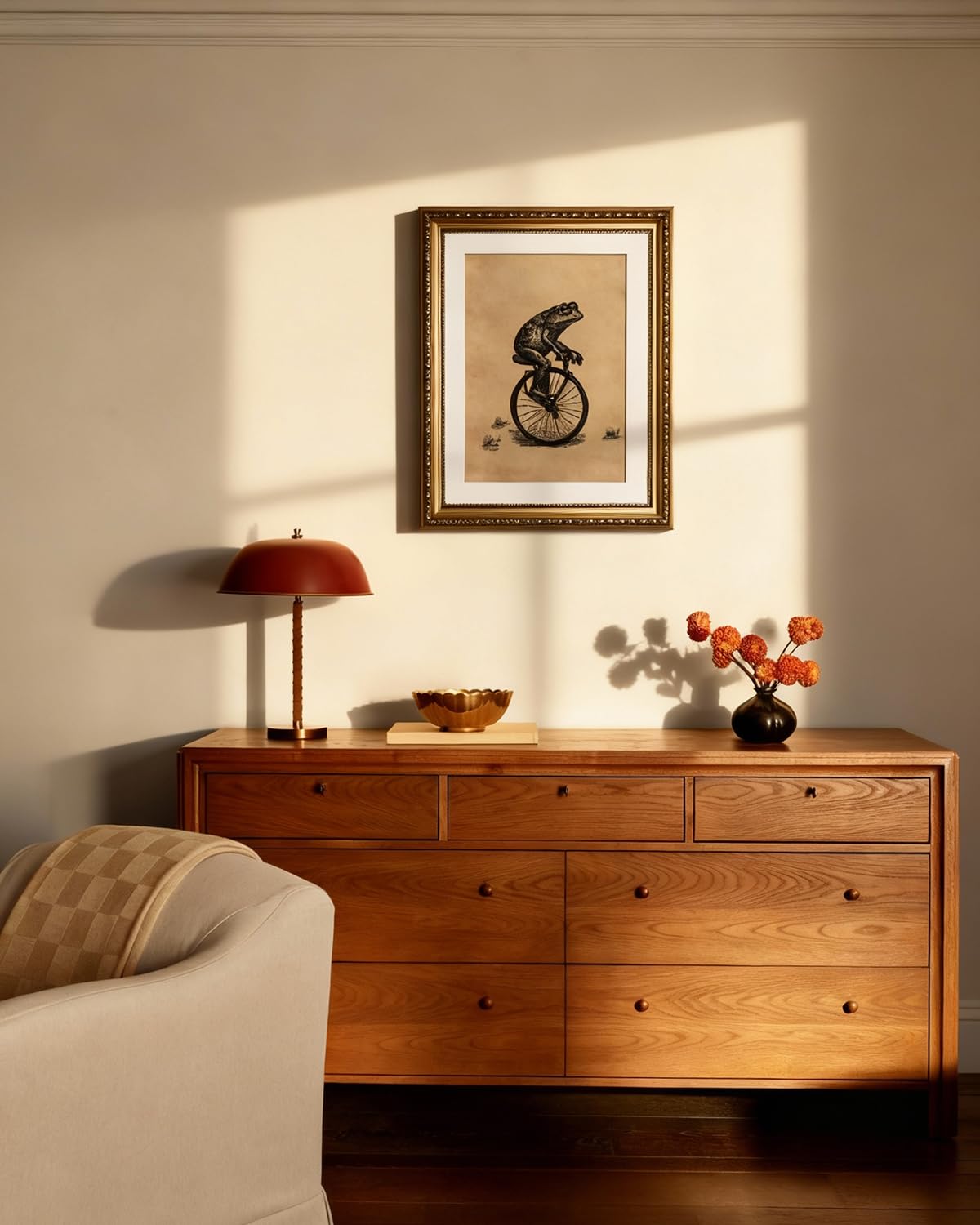 Whimsical Frog Unicycle Wall Art for Bathroom (Unicycle frog / 16"L x 13"W)