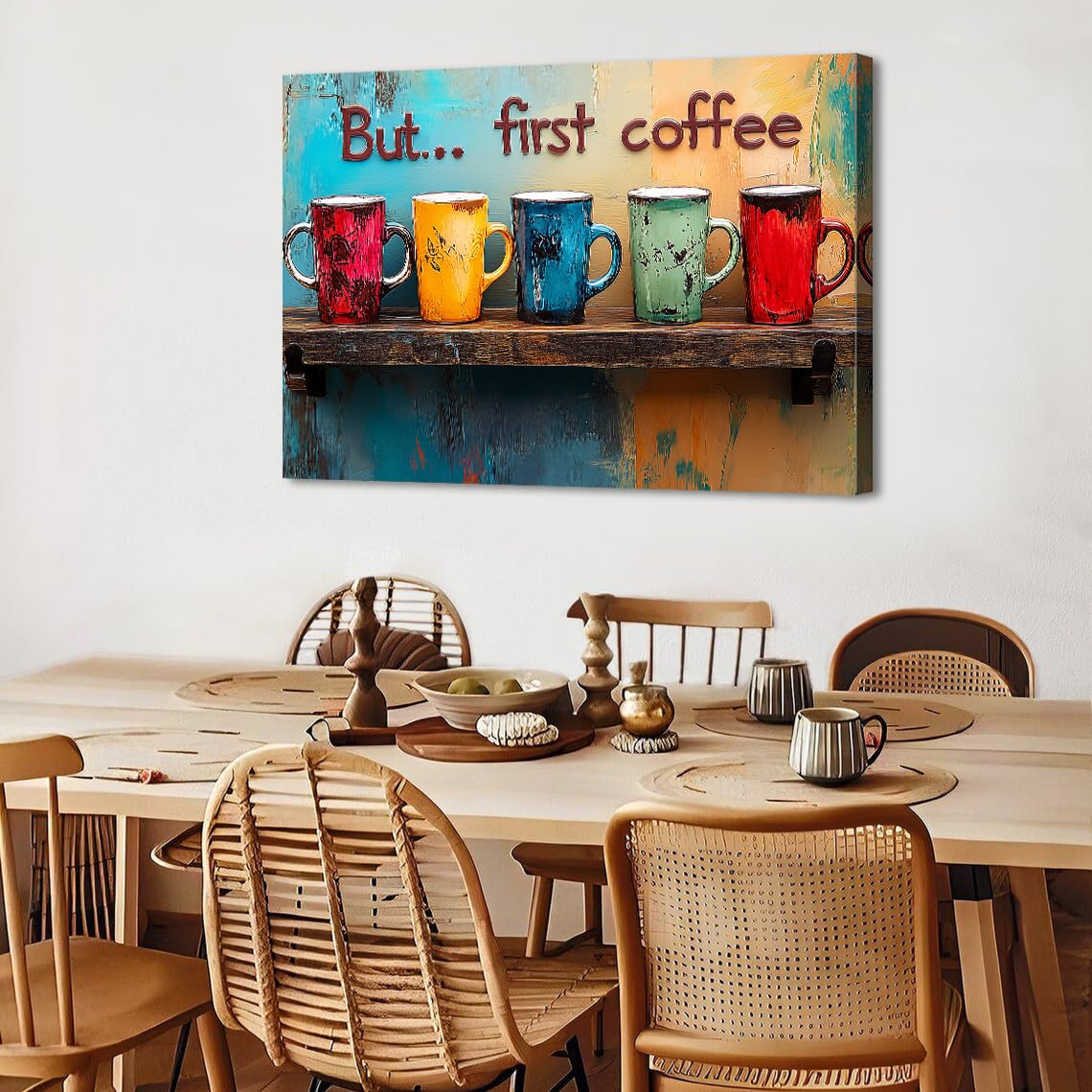 Colorful Wall Art But First Coffee Sign Mug Picture Kitchen Wall Decor for Ding Room Decoration Abstract Family Bar Painting Prints 32x48” Coffee Station Decor Watercolor Cafe Cup Poster Artwork (48"L x 32"W / BFCOFEE)
