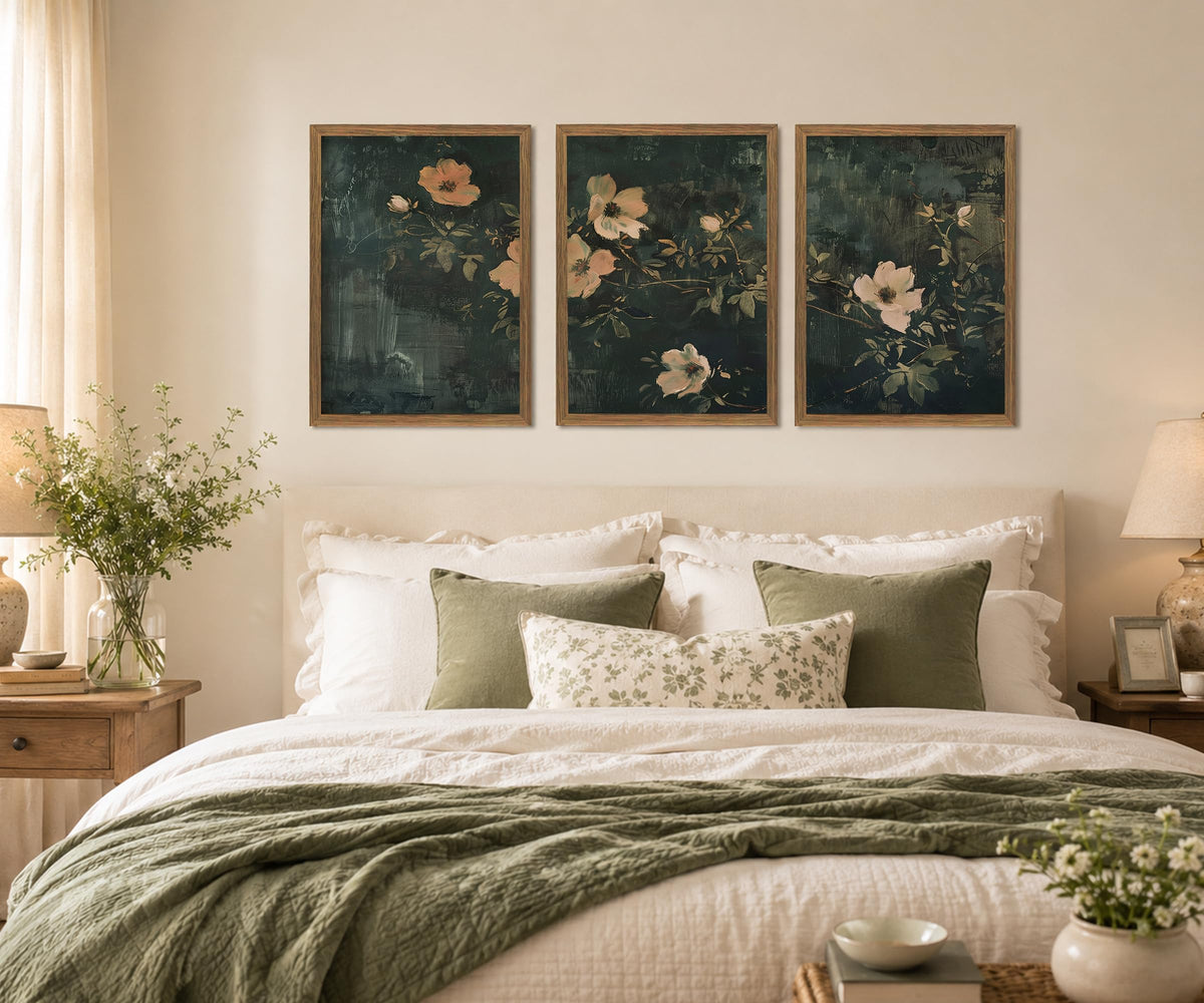 Dark Green Floral Wall Art Moody botanical print 16x24In (Dark Green / 16 X 24 Inches)