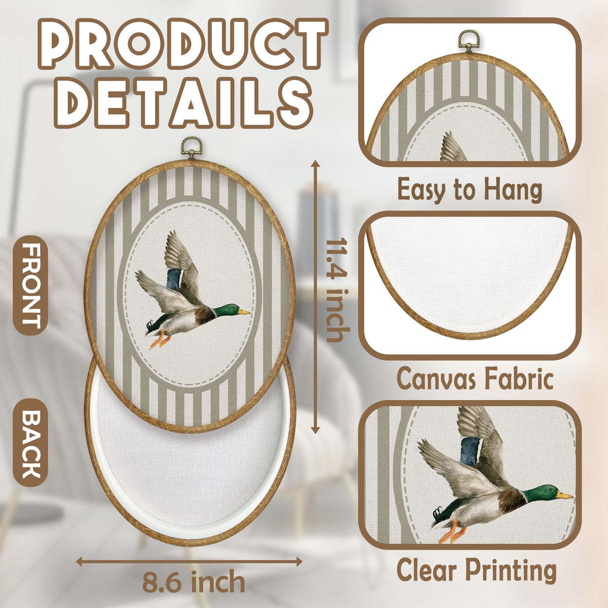 Vintage Mallard Duck Nursery Oval Wall Art Decor Products (Colour30)