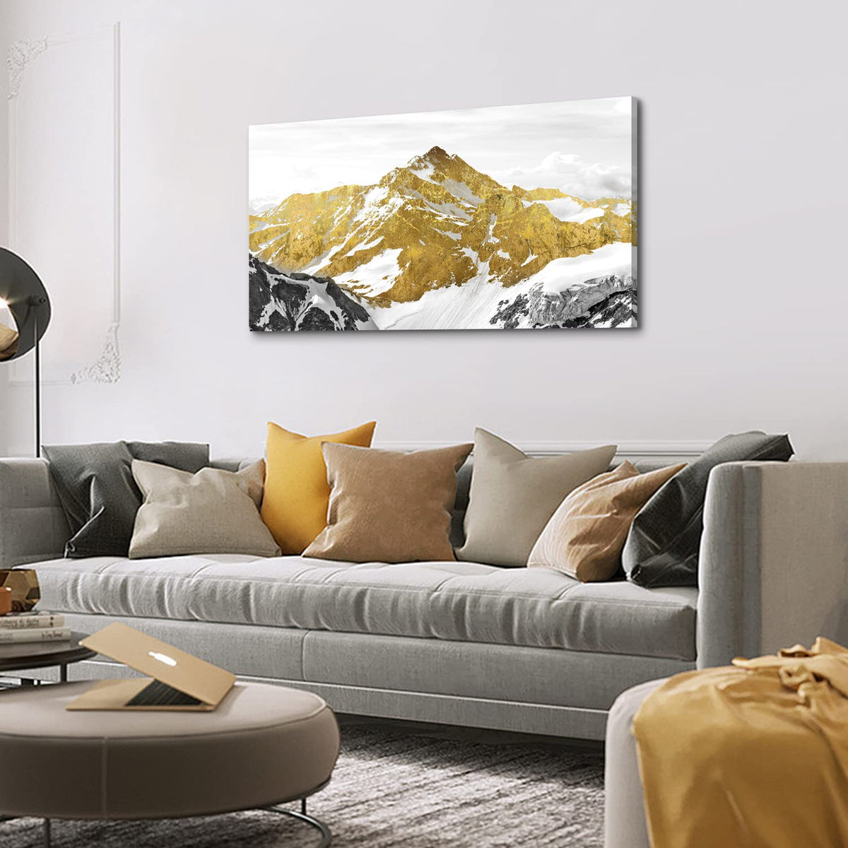 Large Golden Mountain Wall Art Abstract Black and Gold Mountain Wall Decor Nature Snowy Mountains Hill Landscape Canvas Paintings Pictures Modern Artwork Prints Living Room Office Decorations 24x48” (48"L x 24"W / Golden Mountain)