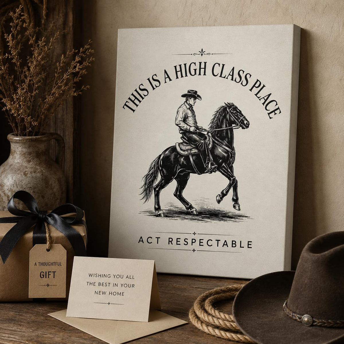 Funny Cowboy Framed Canvas Wall Art Western Quote Rustic Decor 12x16 Inches (Funny Cowboy / 16"L x 12"W)