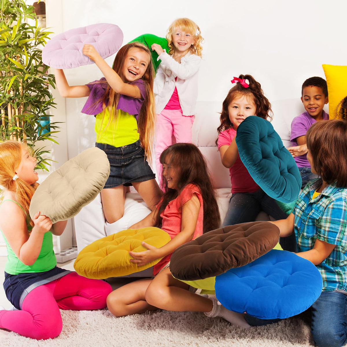 12 Pcs Round Floor Pillows Cushions Seating 16 x 16 Inches Floor Round Cushions for Kids Toddlers Flexible Reading Chair Pillows for Classroom Home School Playing Supplies (Vivid Color)