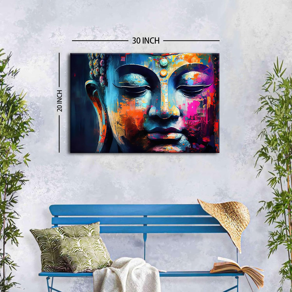 Buddha Wall Art for Meditation Room Colorful Zen Painting Modern Home Living Room Decor Buddhist Statue Poster Bedroom Picture Canvas Prints Buddha Head Spiritual Artwork Office Decorations 20x30" (30"L x 20"W / Buddha)