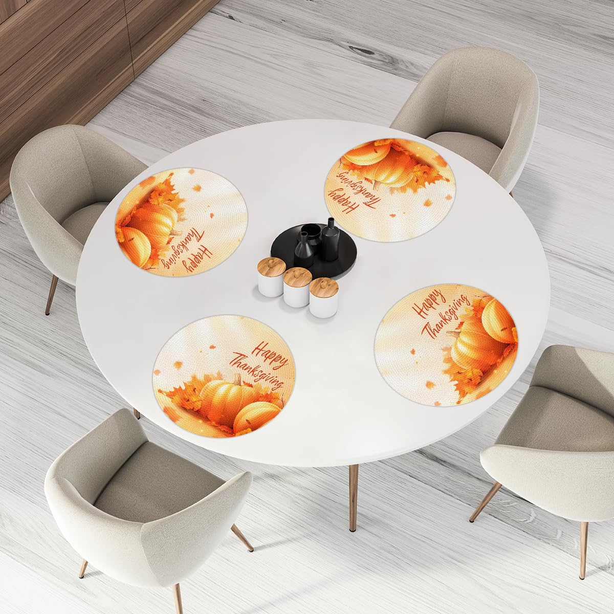 Thanksgiving Pumpkin Round Placemats Set of 4 Woven 15 Inch (B 003 / 4 pieces)