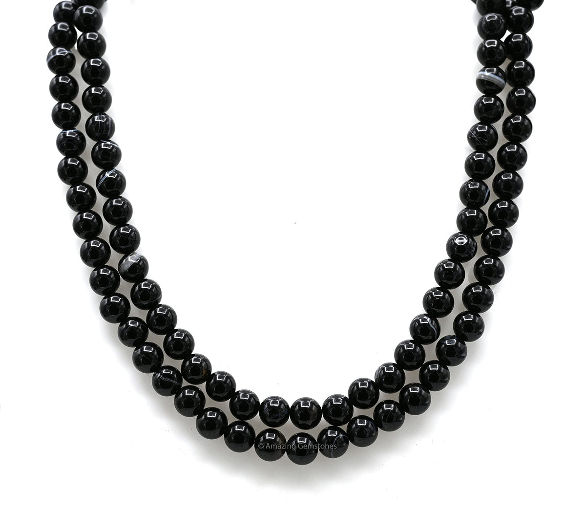 Black Banded Agate Sulemani Hakik Stone Buddhist Prayer Beads Japa Mala with 108 Meditation Beads (Without Knots / Black Banded Agate)