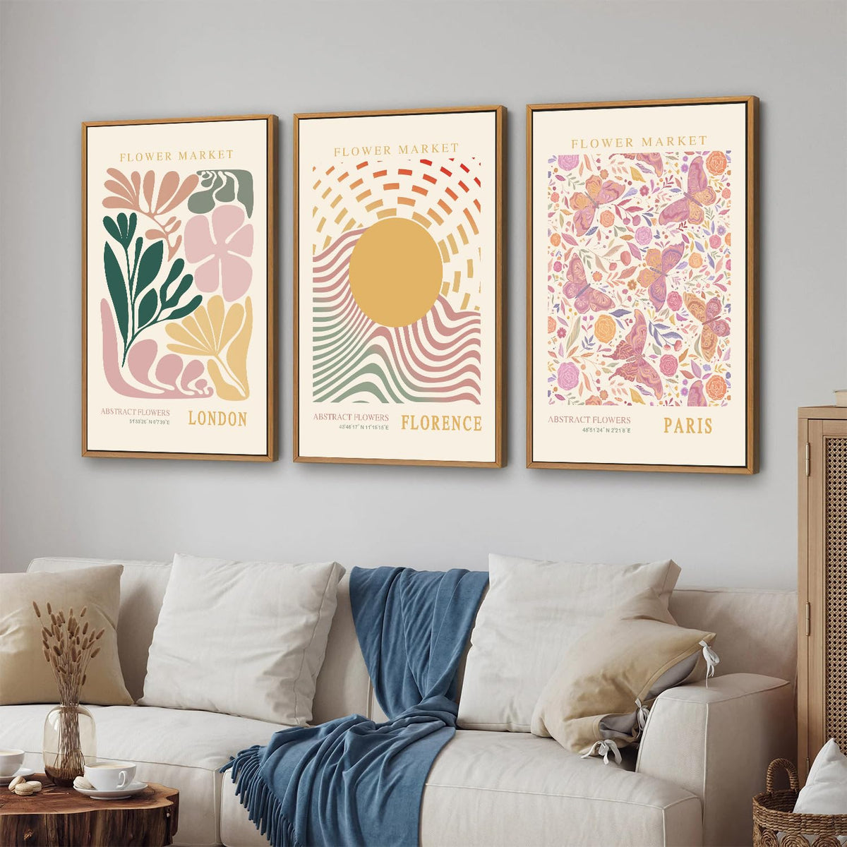 Boho Flower Market Framed Canvas Wall Art Set (Boho Flower Market / 24"L x 16"W)