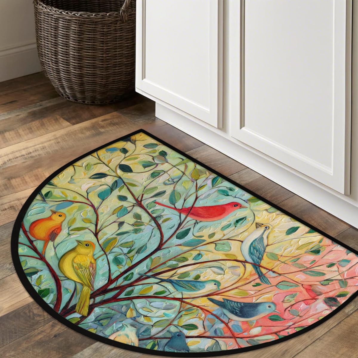 Front Door Mat Indoor Outdoor Entrance (A-02 Colorful Bird Oil Painting)