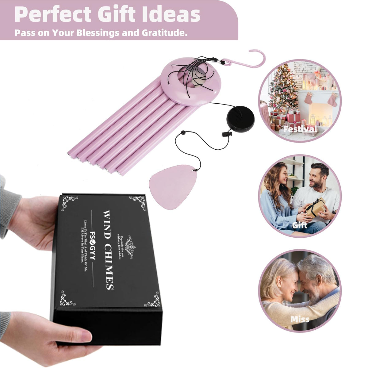 Wind-Chimes-Outdoor-Deep-Tone, Large Soothing Melodic Tones Windchimes, Wind Chimes for Outside, Memorial Wind Chime Best Gift for Mom Women Grandma Neighbors(32" Pink Coated Aluminum) (Pink / 32")