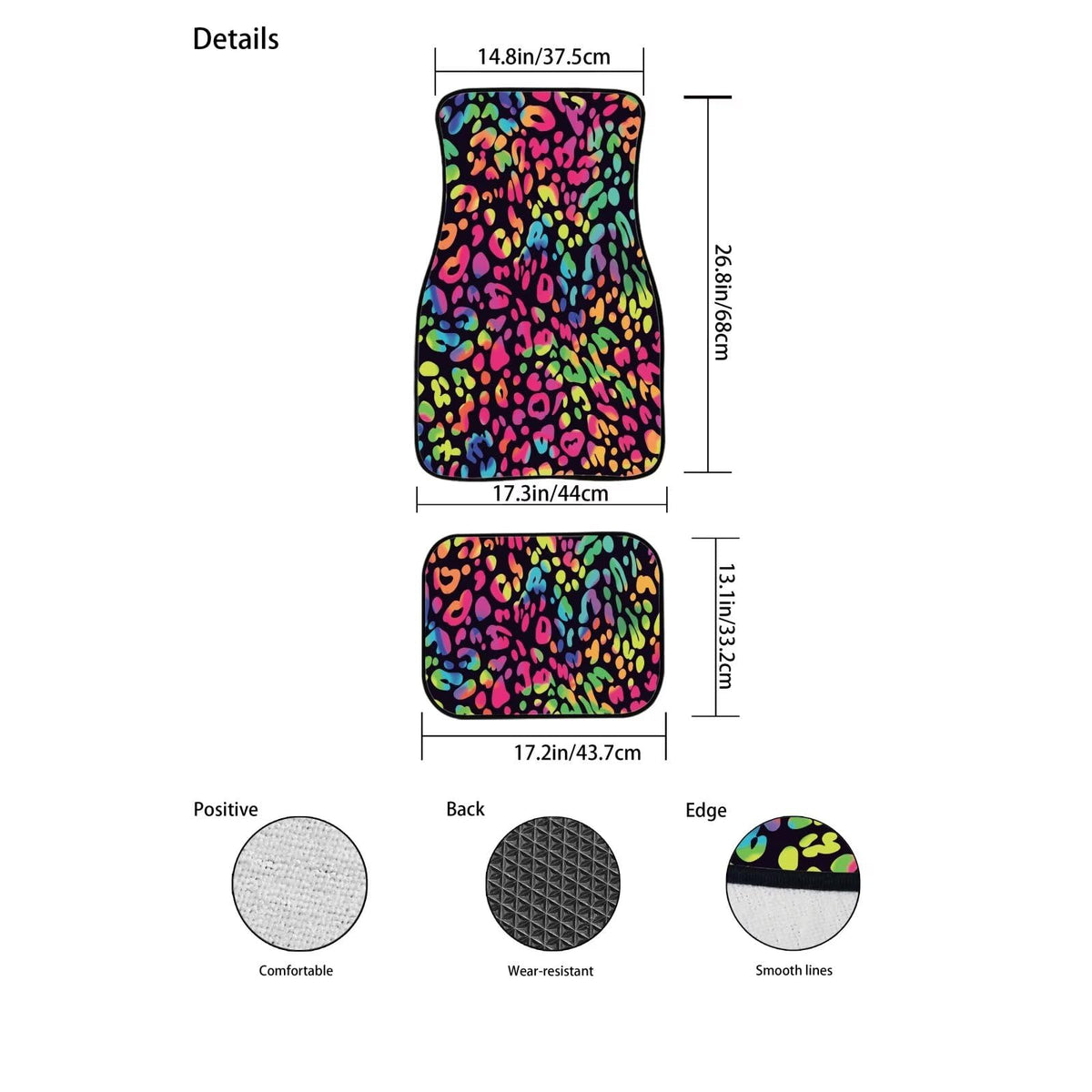 Colorful Leopard Print Car Floor Mat for Women (Colorful Leopard Print)
