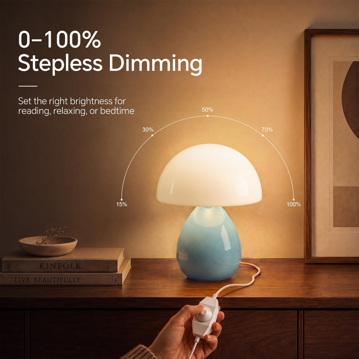 Mushroom Lamp Table Lamp for Bedroom (Blue-Ice Crackle)