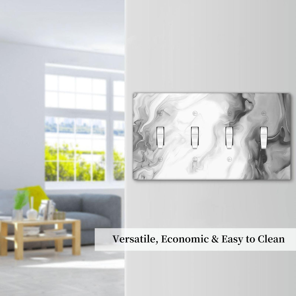 Decorative Abstract 4 (White Black/Grey Ombre Marble / 4 Gang Quad Toggle)
