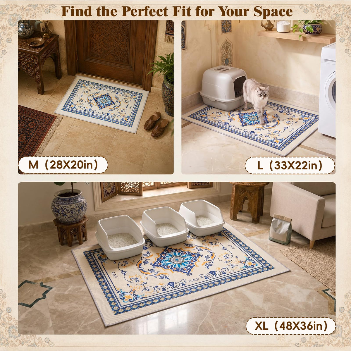Cat Litter Mat (Blue and Gold / L(33x22in))