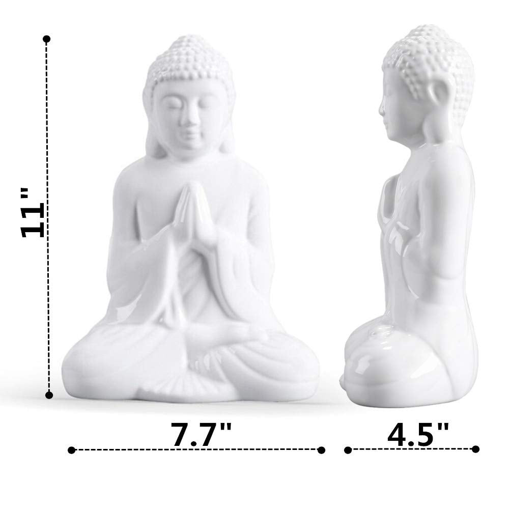 Ceramic Praying Buddha Figurine (White / Medium)