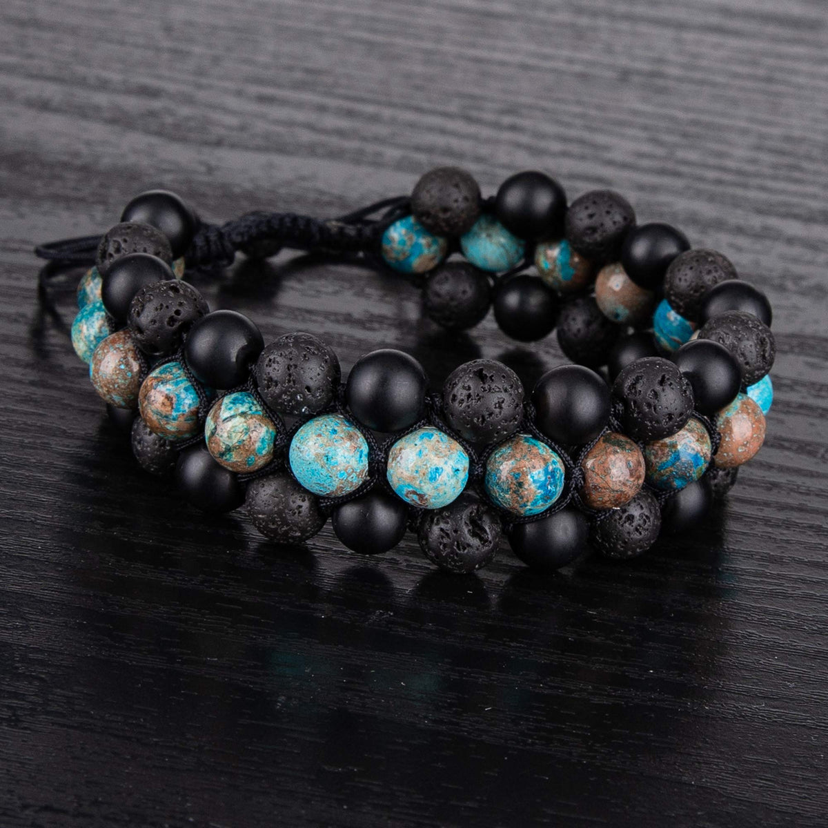 8mm Natural Lava Rock Stone Bracelets for Men (Sea Sediment + Lava Rock + Agate)
