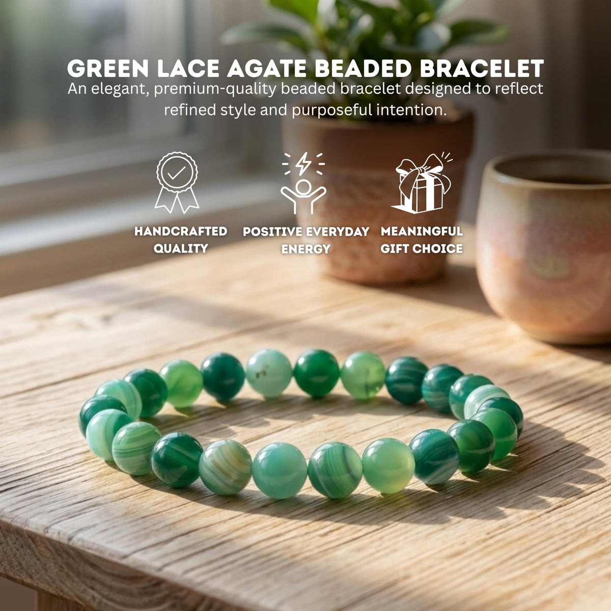 Lace Agate Green Bracelet 8mm Beaded Bracelet (Lace Agate Green / Medium)