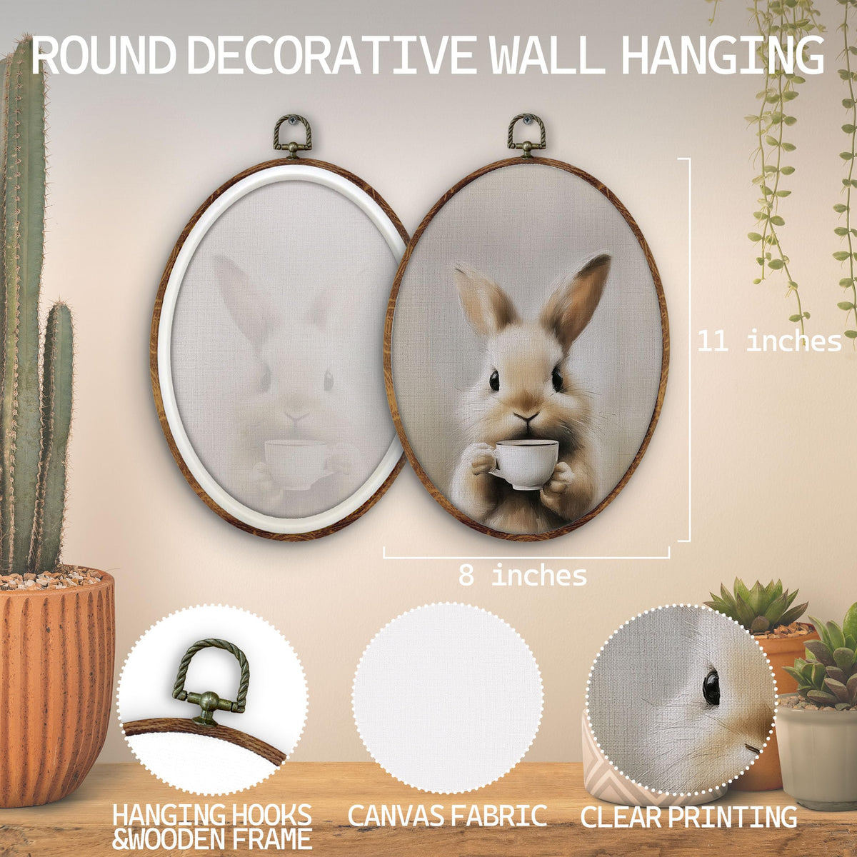 Vintage Bunny Coffee Oval Wall Art Decor (bunny)