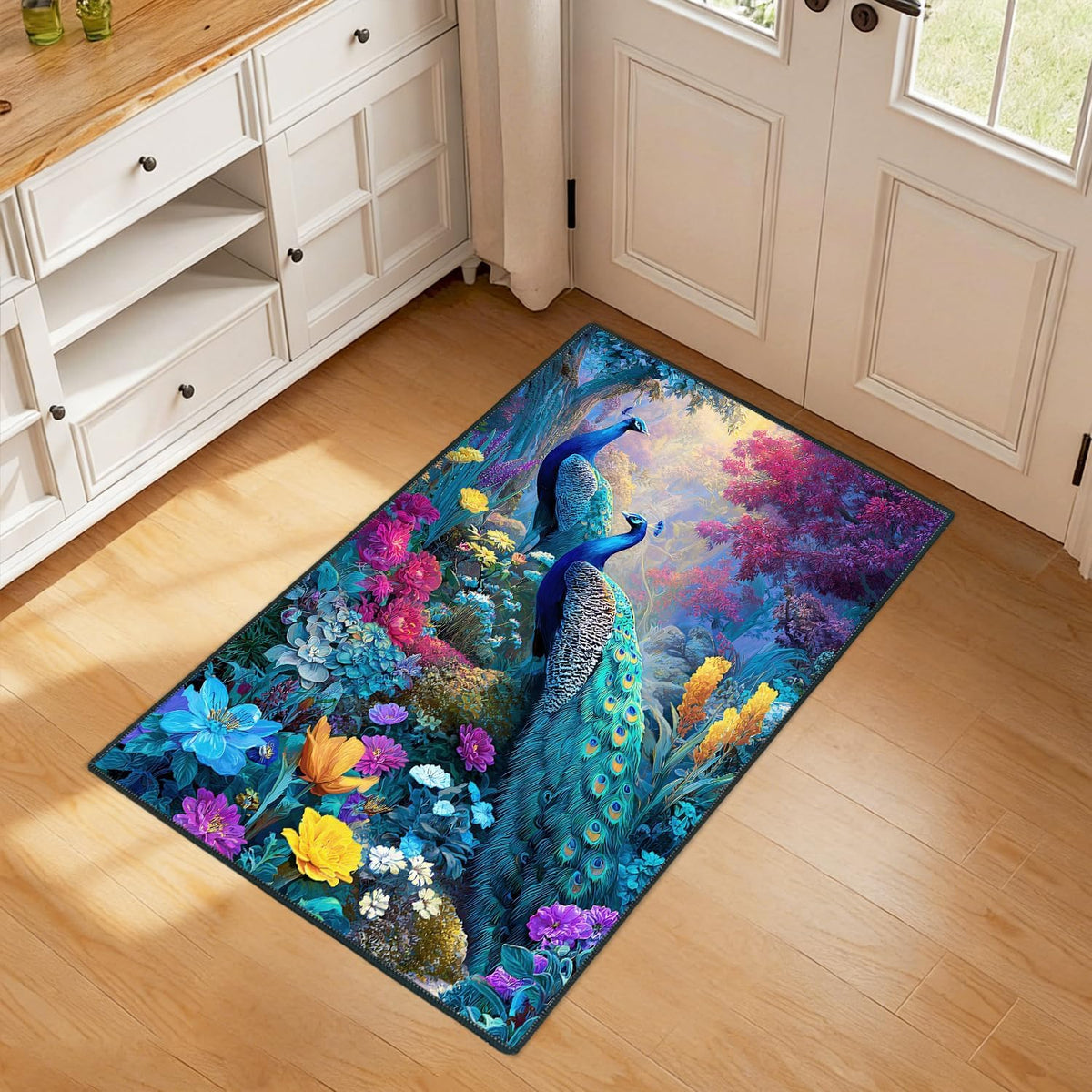 Washable 2x3 Entry Rug Elegant Peacock Floral Area Rug (10 / 2' x 3' (Rectangular))