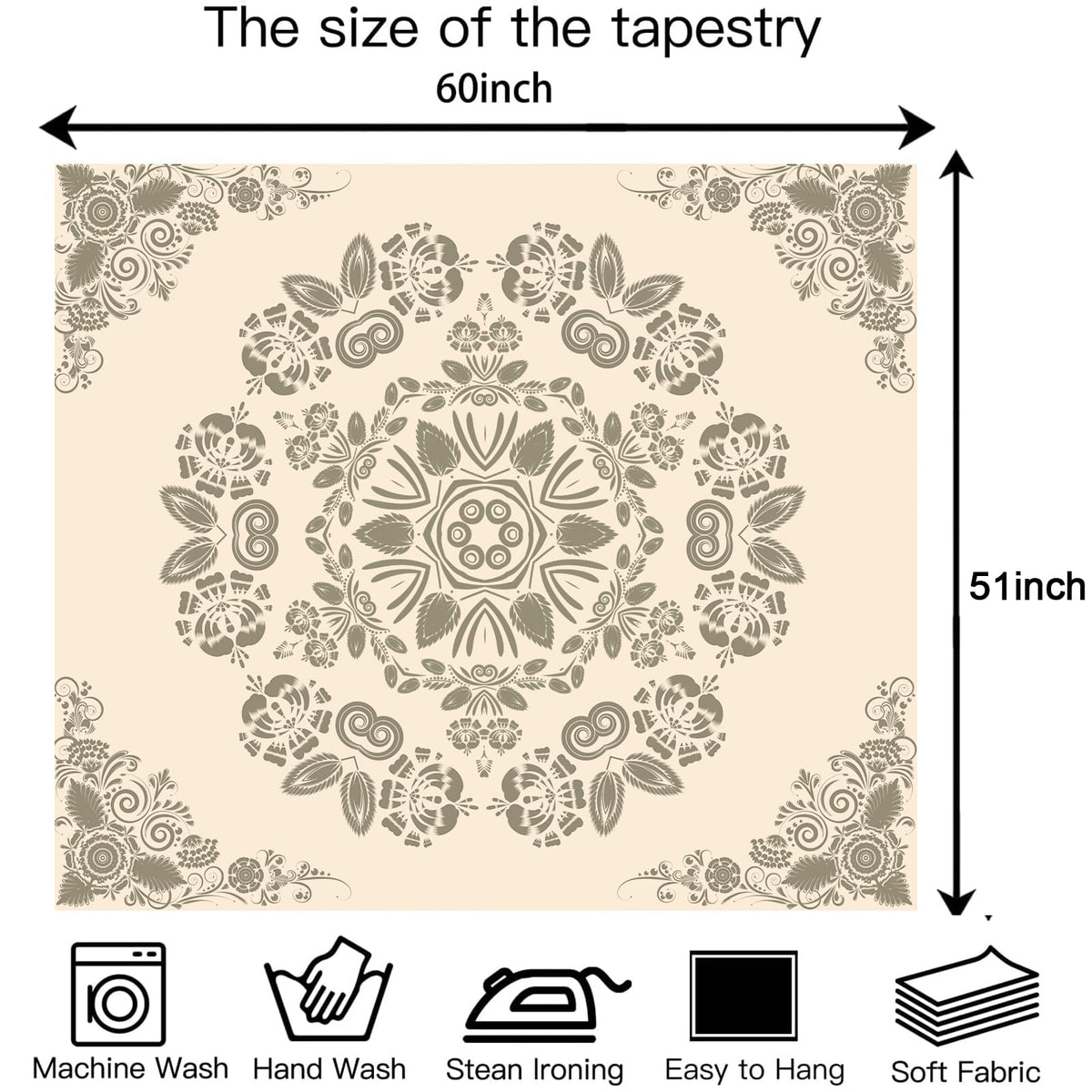 Avinly Boho Mandala Tapestry for Bedroom Aesthetic (Mandala Boho Tapestries / 60"L x 51"W)