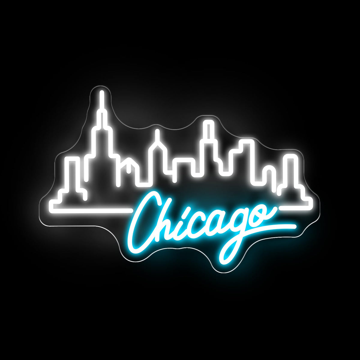 Chicago Skyline Neon Sign for Bar Office City Room Modern Urban Wall Decor (Chicago-Ice Blue)
