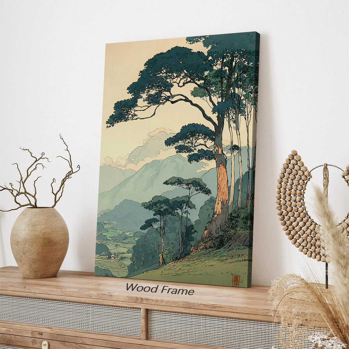 Japanese Forest Framed Wall Art Asian Tranquil Mountain Landscape Posters 12x18 inch Vintage Nature Tree Scene Prints Modern Ukiyo (Wrapped Canvas / Japanese Prints / 18"L x 12"W)