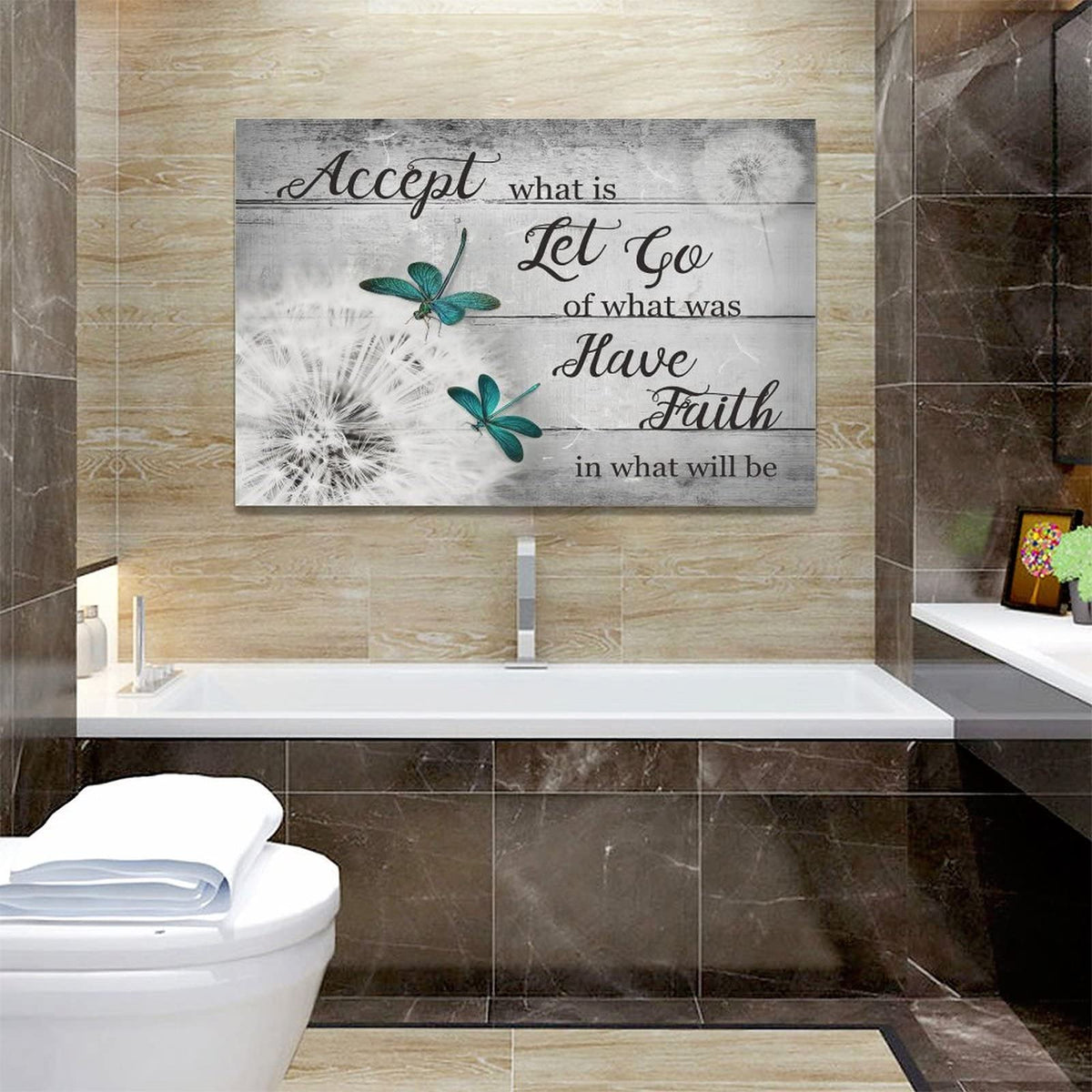 Black and White Dandelion Wall Art Teal Dragonfly Pictures Wall Decor Inspirational Quotes Canvas Painting Prints Modern Artwork Home Decoration for Bathroom Bedroom Living Room 24"x16" (Black And White Dandelion / 24"L x 16"W)