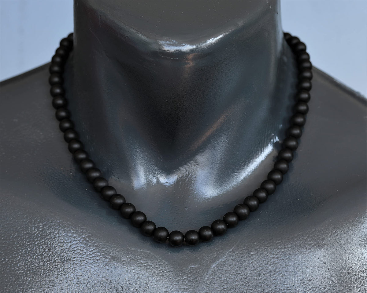 Natural Matte Black Onyx Beaded Choker Necklace (Matte Black Onyx / 28 Inches)