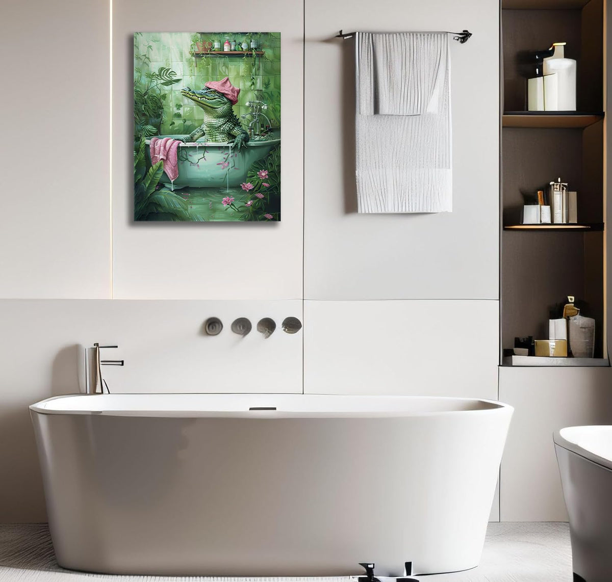 Crocodile Bathroom Wall Art Alligator Bathroom Pictures Decor Funny Toilet Canvas Painting Home Modern Artwork Decorations for Restroom 12 x 16 inch (16"L x 12"W / Crocodile)