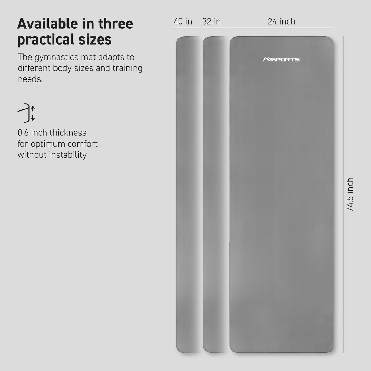 Thick Yoga Mat Premium Non Slip (Grey / 74.5 x 40 x 0.6 in)