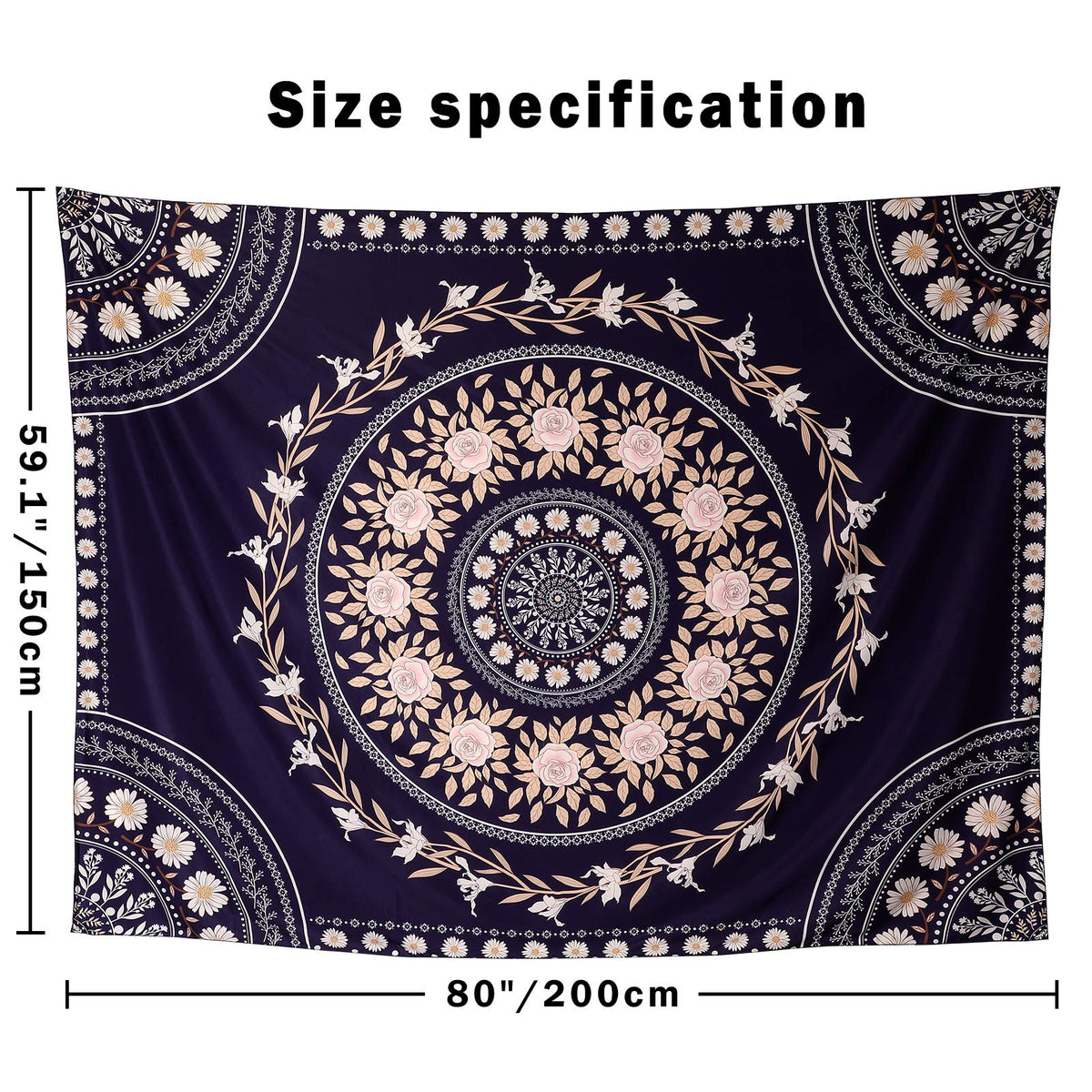 Mandala Tapestry Aesthetic (80"L x 60"W / Boho Tapestry-Navy Blue)