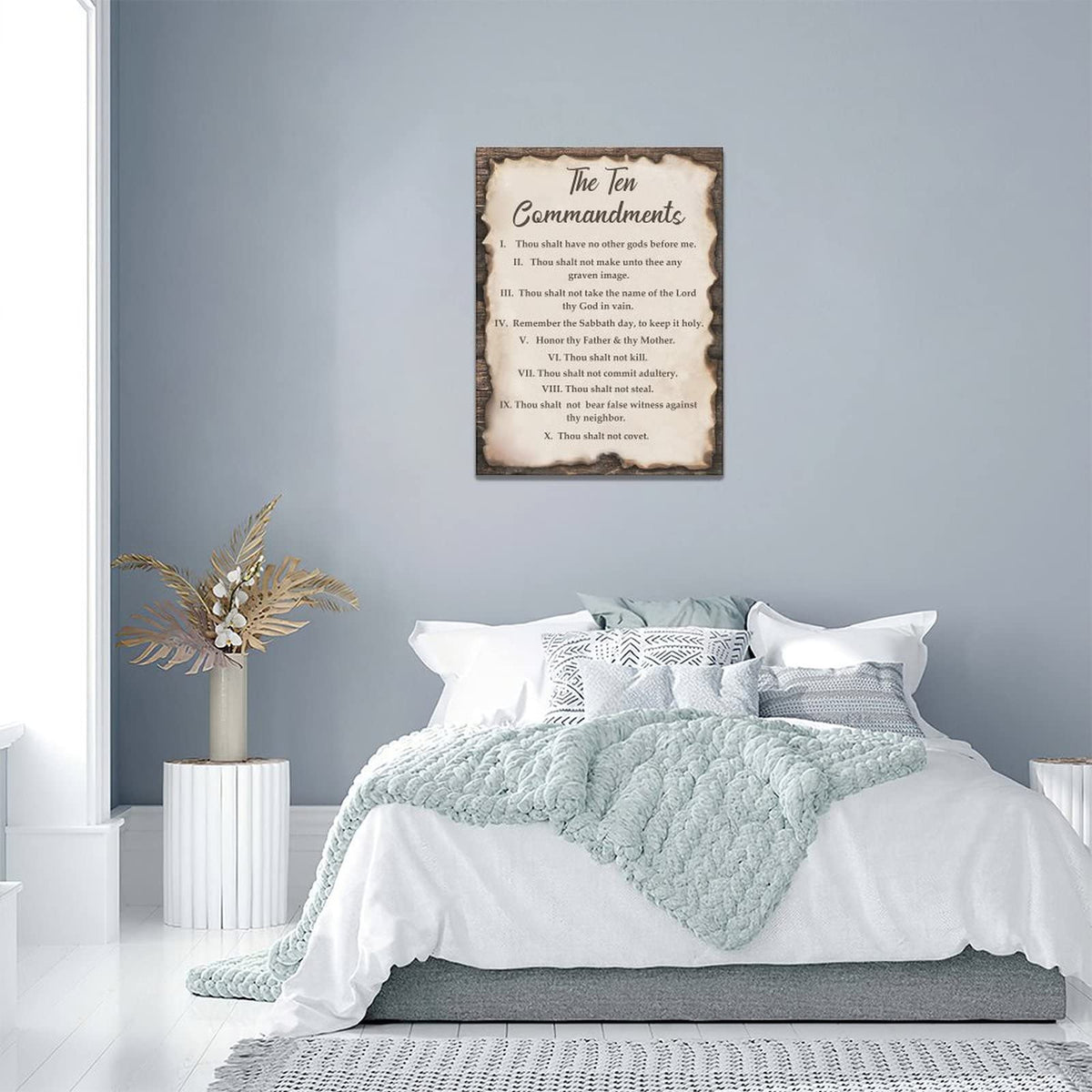 The Ten Commandments Decor Wall Art 10 Commandments Bible Verse Christian Religion Scripture Pictures Wall Decor Canvas Painting Prints Artwork Framed for Church Bedroom Bathroom Kitchen 12"x16" (10 Commandents 3 / 16"L x 12"W)
