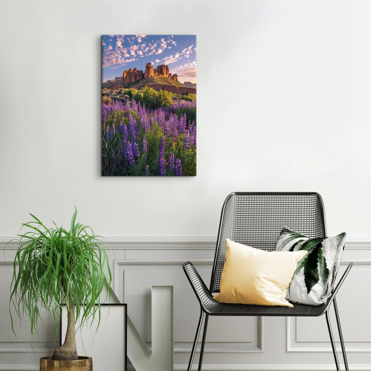 Purple Floral Wall Art Lavender Field Scenic Wall Decor Sunset Mountain Landscape Canvas Prints Pictures Nature Flowers Painting Modern Scenic Artwork for Living Room Office Home Decoration 16x24" (24"L x 16"W / Lavender)