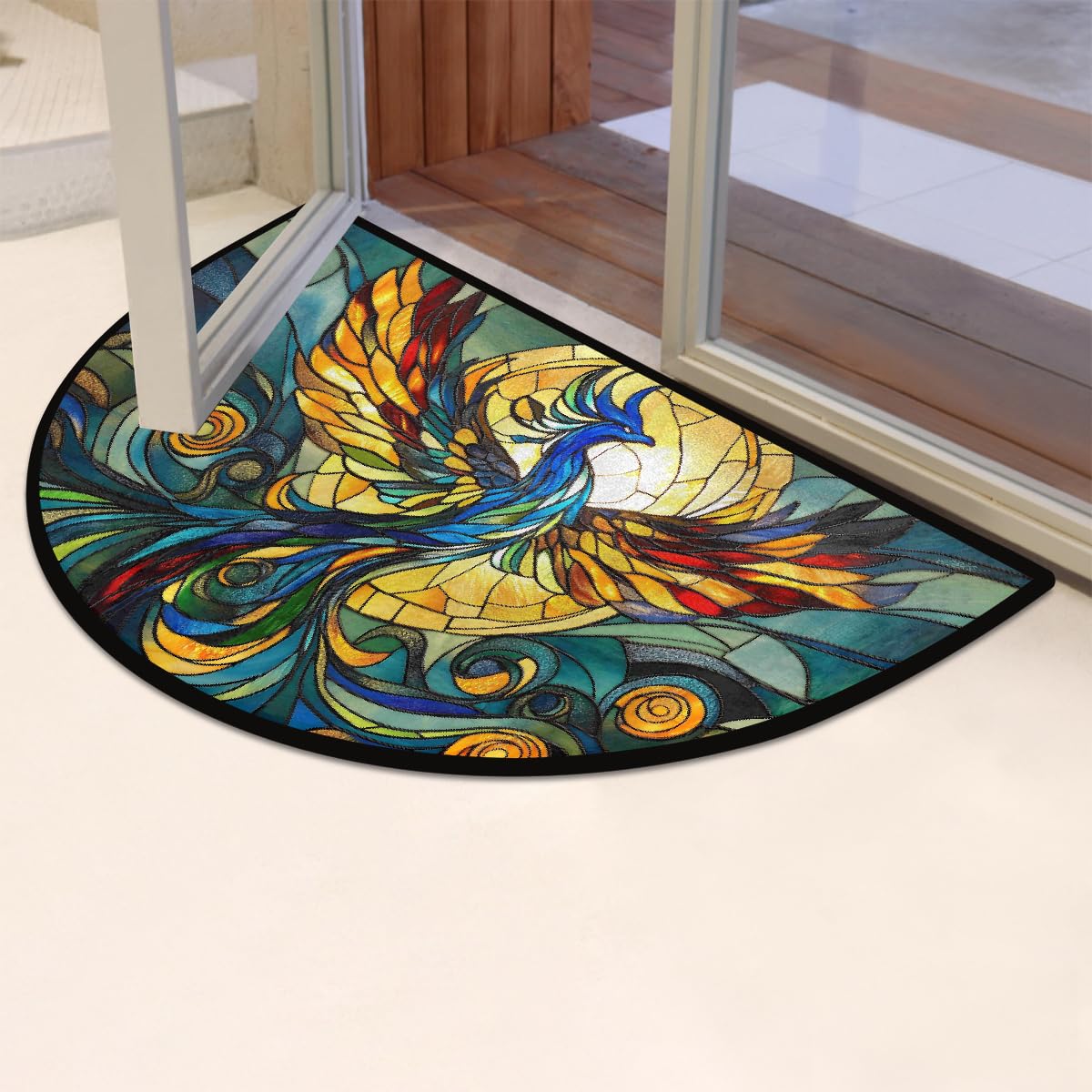 Phoenix Half Round Door Mat Indoor Entrance Semi Circle Area Rugs (Z Phoenix Stained Color Animal)